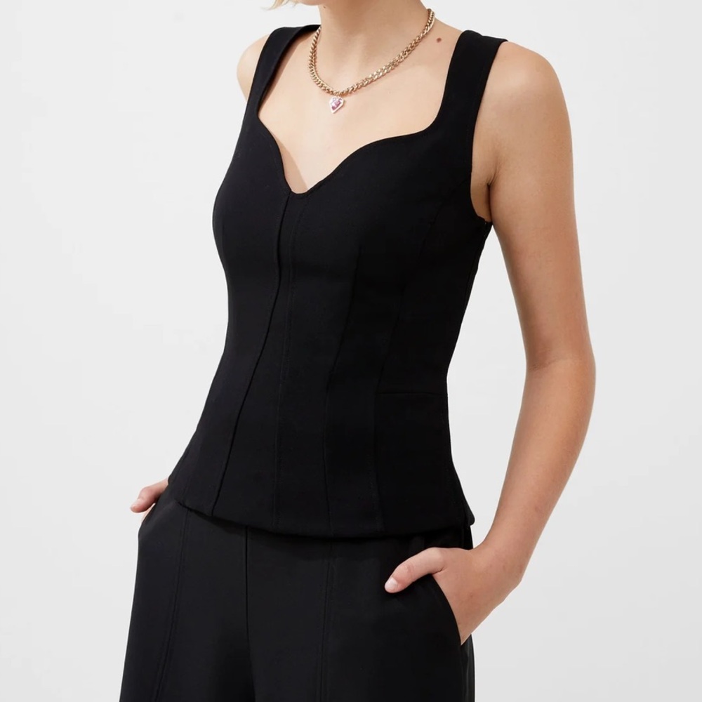 French Connection black sweetheart side zip tank top with faux boning size 2